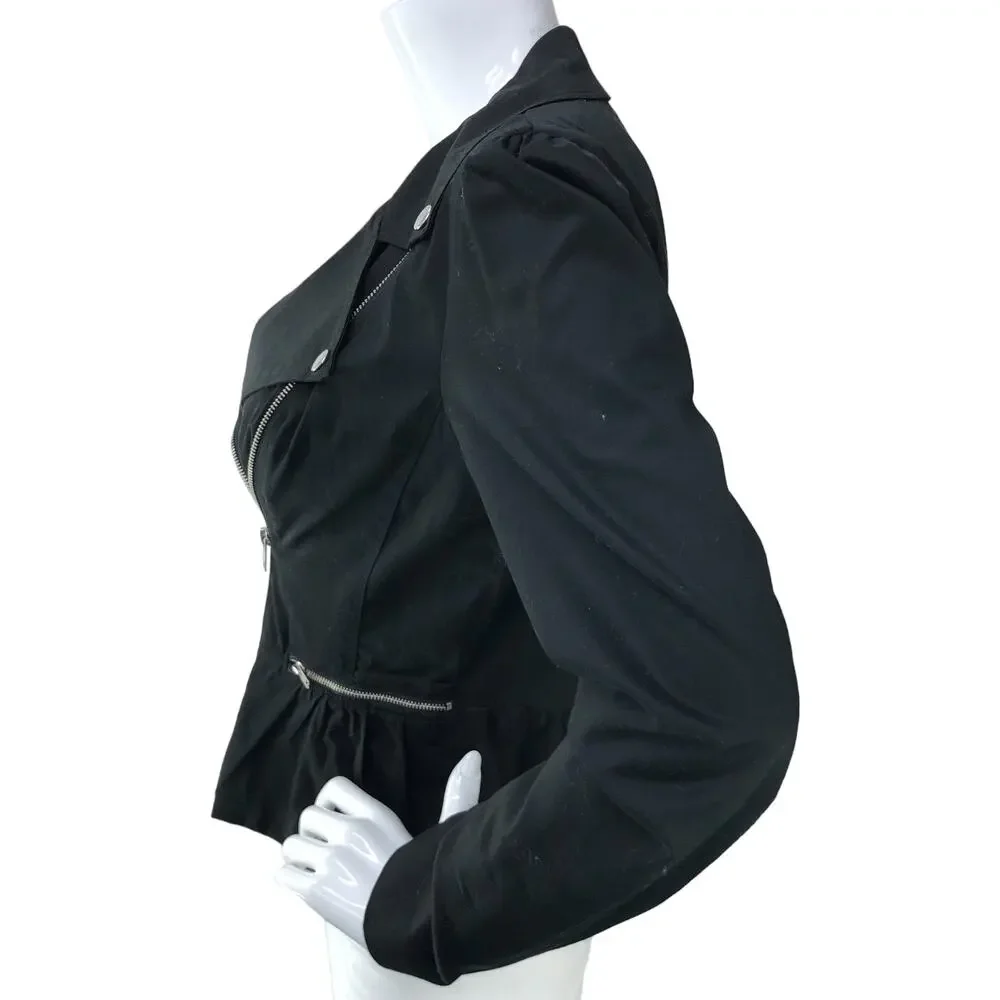 Sandro Womens Size S Biker Jacket Asymmetrical Cotton Zip Pockets Black